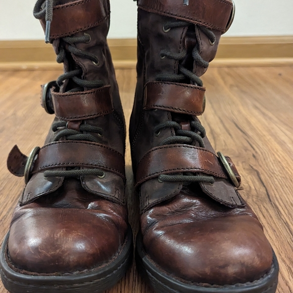 Born Women's Marxia Moto Combat Boot Size 8 brown Burgundy Buckle Lace Up - Picture 9 of 10